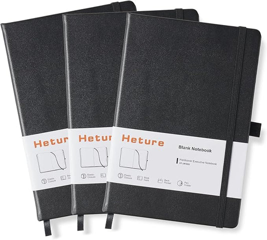 Hardcover Notebooks, A5 Blank Notebook for Writing 160 Pages, 8.2 x 5.5 inch, Classic Blank Notebooks for College/Work/Travel(Black 3 Pack)