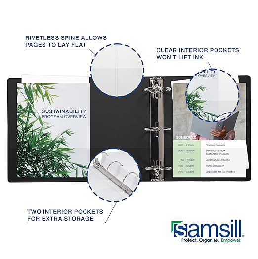 Samsill 1 Inch 3 Ring Binder, Economy Round Ring, Clear View Cover, 200 Sheet Capacity - for School, Home, Office - Black