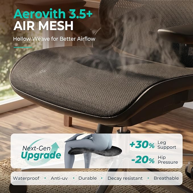 Ergonomic Mesh Office Chair, Adjustable Lumbar High Back Desk Chair 400lbs, 4D Flip-up Arms, 3-Level Tilt Backrest, 3D Headrest, PU Wheels, Swivel Rolling Computer Seating for Long Desk Work