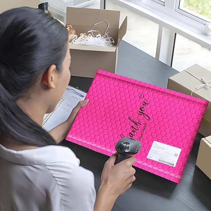 JinRuiKJ Bubble Mailers 4x8" 50 Pack, Padded Envelopes, Strong Adhesion Padded Mailers, Cushioning Padded Shipping Envelopes for Jewelry, Makeup - Rose Red