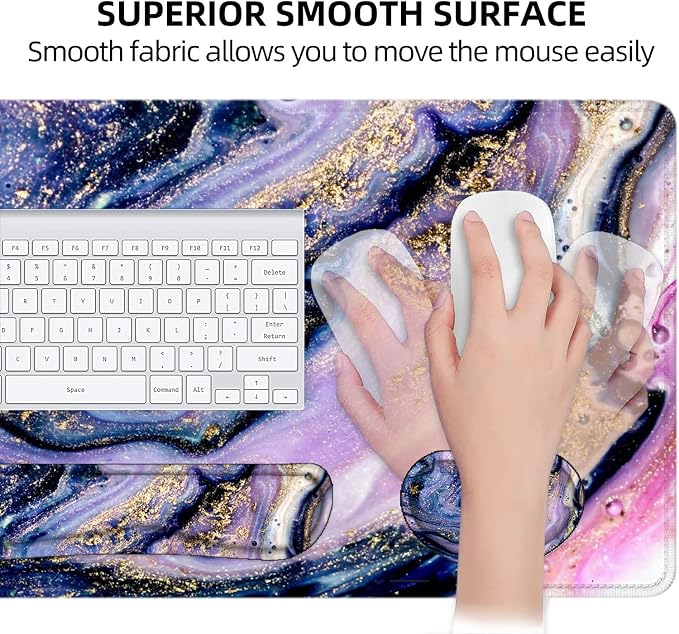 Large Mouse Pad with Wrist Rest, 4-in-1 Wrist Rest for Keyboard and Mouse | Non-Slip Waterproof Desk Mat Set, 35.4"x15.7" Desk Mat+Keyboard Wrist Rest+Mouse Wrist Support+Cup Coaster for Home Office