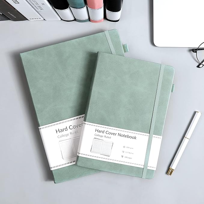 CAGIE Lined Journal Notebook for Women Men 320 Pages 100 Gsm Paper Thick Journaling Notebooks A5 Leather Journals for Writing Hardcover Journal Supplies for Work Note Taking Diary, 5.7x8.3 In, Green