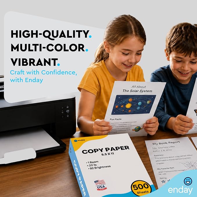 Printer Paper - 8.5 x 11 White Letter Size Copy Paper, (1 Ream 500 Sheets) 20 lb, Standard Copy Paper for Printing, Drawing & Writing, Computer Paper Office Supplies, By Enday