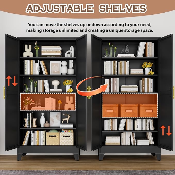 78.7" Tall Metal Pantry Cabinet, Freestanding Kitchen Storage Cabinet | with 2 Doors and 5 Adjustable Shelves, Versatile Storage Cupboard for Kitchen, Laundry, Dining & Utility Room, Black