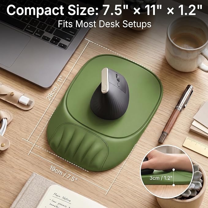Ergonomic Mouse Pad with Wrist Rest, Sloped Memory Foam Mousepad with Wrist Support, Cooling Channels, Non-Slip Base, Smooth Lycra Surface for Office, Gaming & Home Desk (Sage Green)