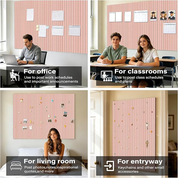 Large Felt Bulletin Board,47.2"x35.4" 12 Pack Cork Board Alternative-Pink | Felt Wall Tiles for Office & Home Decor,Pin Board for Walls with 30 Pcs Pushpins and 72 Adhesive Tabs