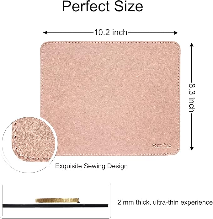Leather Mouse Pad - Wood Mouse Pad, Double Side Mouse Pad with Stitched Edge, Waterproof Ultra Thin Mouse Pad for Computers, Laptop, Office & Home, 10.2 x 8.3 Inch, 1 Pack (Pink)