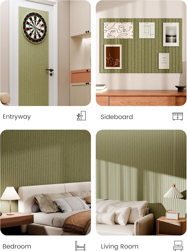 Bumusty 36"x 24" Large Felt Bulletin Board Tiles,Olive Green | 6-Pack Cork Board Alternative, Wall Decor, 30 Pushpins, 30 Adhesive Tabs, Vision Board, Office, Classroom, Home, Dorm