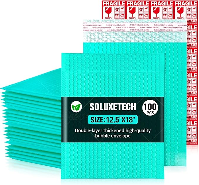Large Bubble Mailers 12x18'' 100 Pack and 24PCS Fragile Stickers Tea Thick Waterproof Padded Poly Envelopes Bubble Wrap Mailers Self Seal Shipping Bag for Small Business Shipping Envelope Mailers #5