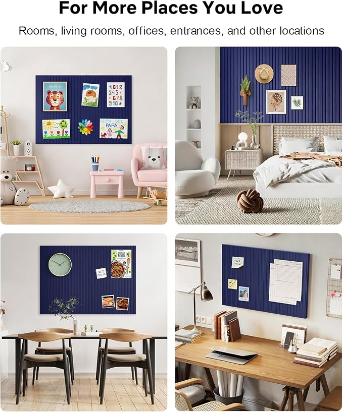 48" x 36" Large Cork Bulletin Board Tiles, Peel and Stick Felt Wall Panels for Vision, Message Center, Picture and Prayer Board for Office, Dorm, Room and Desk Decor(Carbon Blue)