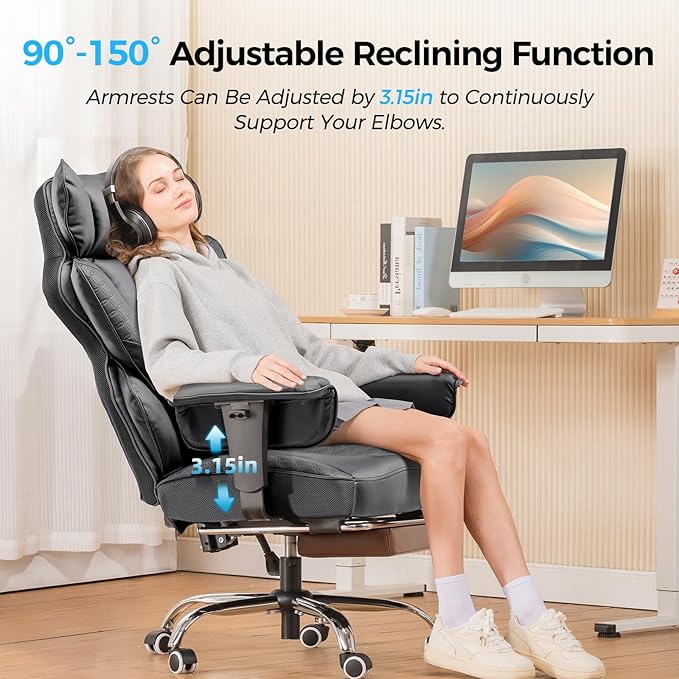 GTPLAYER Big and Tall Gaming Chair 400lbs Heavy Duty Office Chair with Foot Rest & Ergonomic Pocket Spring Lumbar Support, High Back Executive Computer Desk Chair for Lower Back Pain Relief, Gray