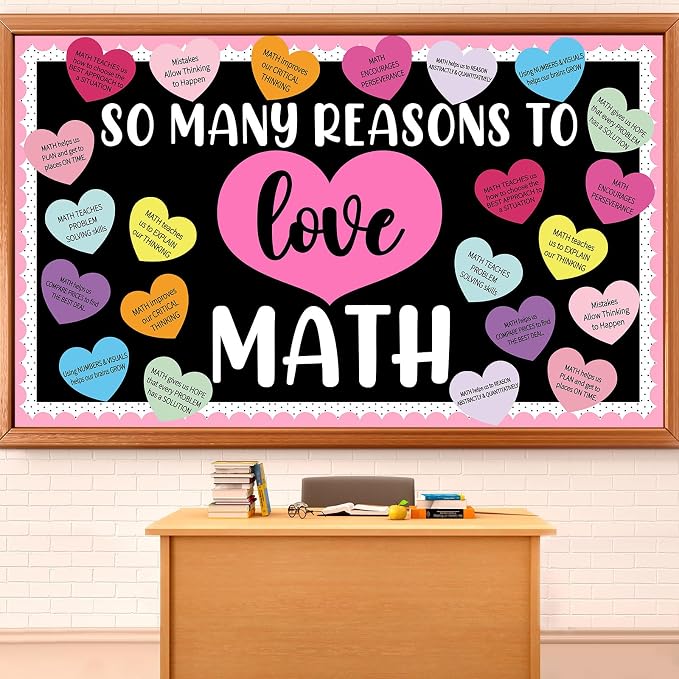 Valentines Day Bulletin Board Decoration Set Conversation Heart Paper Cutout Math Theme Party Supplies Valentine's Day Classroom Decoration Love Math Candy Heart Cutouts for School Wall Decor Supplies