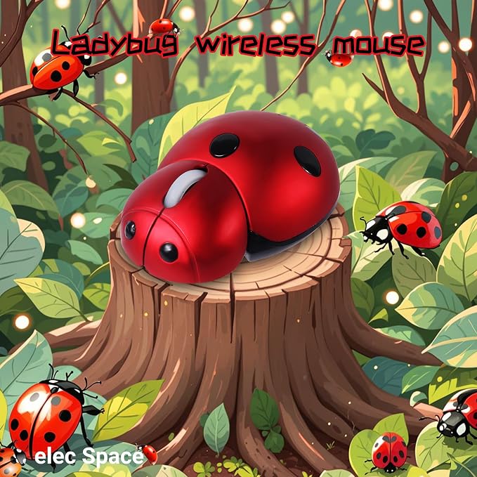 elec Space Mini Small Wireless Mouse for Kids, Cute Animal Ladybug Shape 3000DPI Portable Mobile Optical Mouse with USB Receiver Cordless Mouse for PC Mac Laptop Computer Notebook (Red)