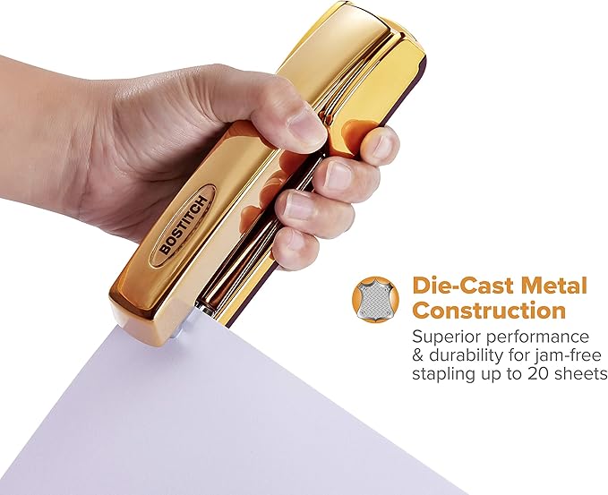 Bostitch Office Professional Metal Executive Stapler, 20 Sheet Capacity, Gold Chrome (B5000-GOLD) | (Pack of 6)