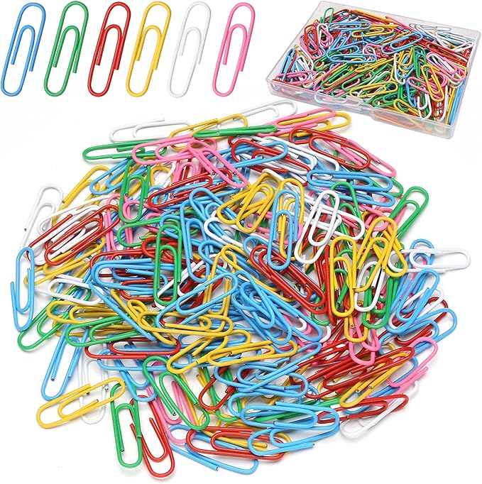 Elisel Colored Paper Clips, 200pcs Medium Size (1.3 inch), Durable and Rustproof, Great for Office, School and Personal Use (Multicolour)