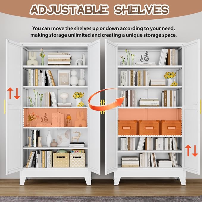 78.7" Tall Metal Pantry Cabinet, Freestanding Kitchen Storage Cabinet | with 2 Doors and 5 Adjustable Shelves, Versatile Storage Cupboard for Kitchen, Laundry, Dining & Utility Room, White