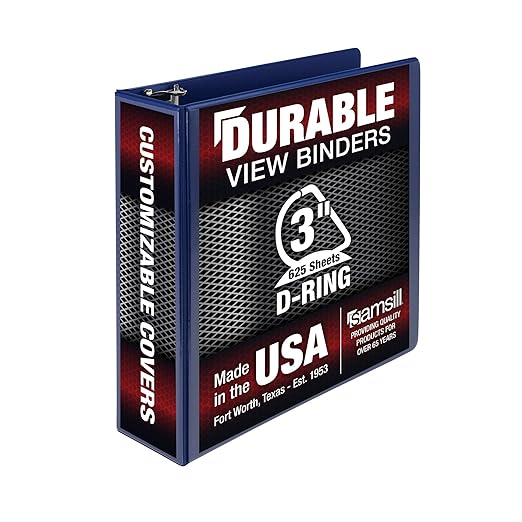 Samsill Durable 3 inch 3 Ring Binder, D Ring Binder, 100% Recycled Chipboard, Blue