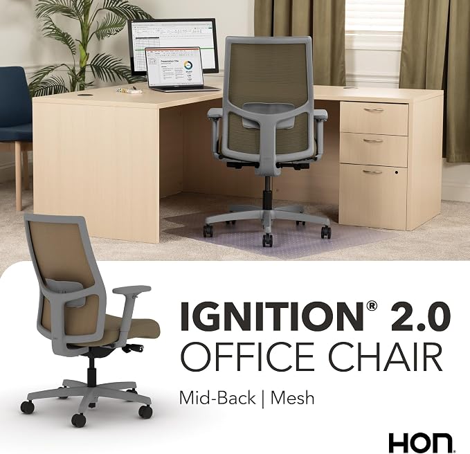 HON Ignition 2.0 Mid Back Task Chair, Spectrum Mesh, Advanced Synchro-Tilt Control, Office Chair with Lumbar Support, Height and Width Adjustable Arms, Titanium Frame, Quicksand | Ergonomic office desk chair with lumbar support, adjustable arms, office...