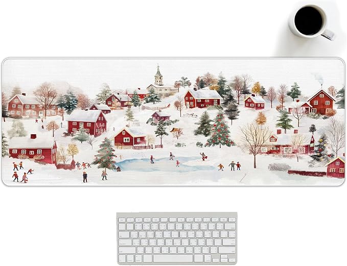 Chrismas Desk Mat Vintage Winter Mouse Pads Large, Red and White Big Farmhouse Mouse Pad for Computers, RETR Snow Gaming Mousepad XL Chrismas Wniter Gifts for Women Girls 31.5x11.8