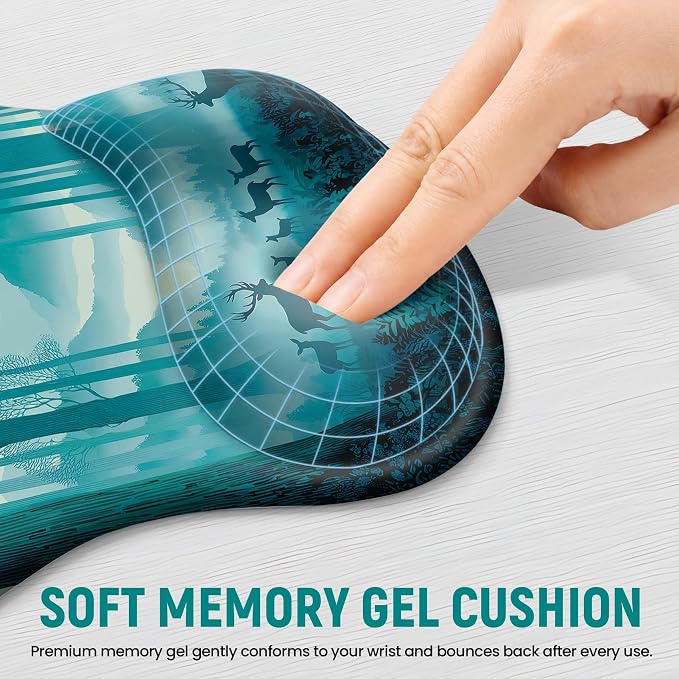 Ergonomic Mouse Pad with Wrist Rest, Gel Wrist Support, Deer Forest | 10.2 x 7.6 in Mouse Pad with Smooth Fabric Surface and Non-Slip Rubber Base for Office, Home, Study, and Gaming