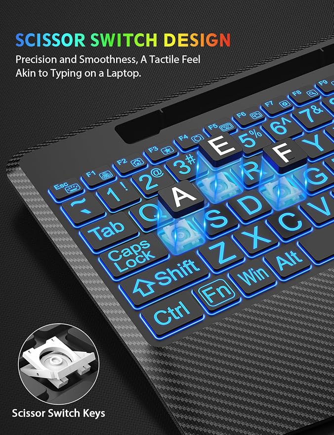 Wireless Keyboard and Mouse Combo, Large Print Backlit Scissor Keys | Textured Wrist Rest, Phone Holder, Rechargeable, 7-Color Lighting, LED Mouse, Quiet Typing, Win/Mac/ChromeOS, KM22 Ultra+