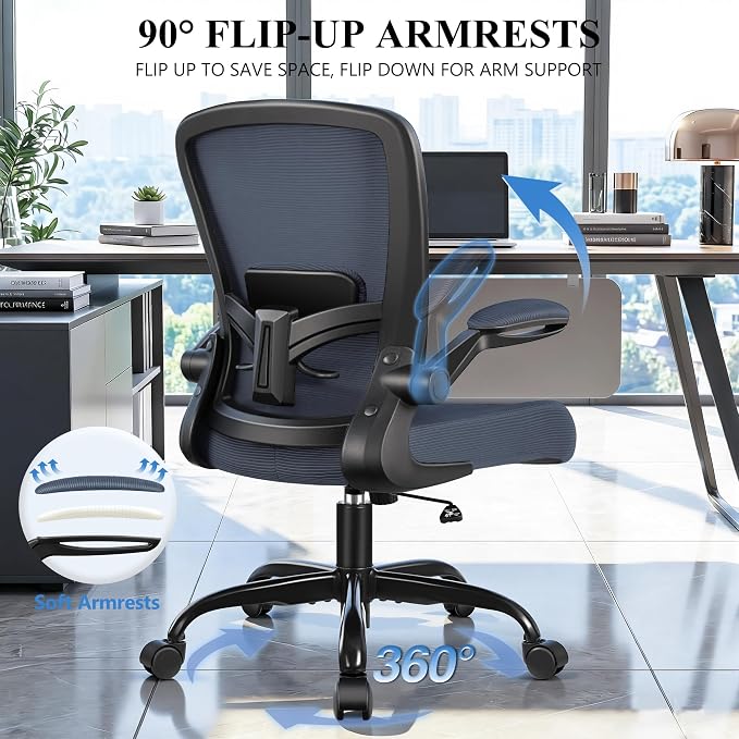 FelixKing Office Chair, Ergonomic Desk Chair Breathable Mesh Chairs Adjustable High Back Lumbar Support Flip-up Armrests, Executive Rolling Swivel Comfy Computer Chairs Home Office Dark Gray