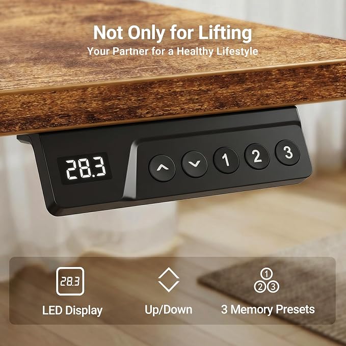 Claiks Electric Height Adjustable Standing Desk, 40x24 Inch, Rustic Brown | Smooth Height Adjustment, 3 Memory Presets, Cable management hub & hook, Stable Steel Frame, 156 lbs Capacity, Easy Assembly