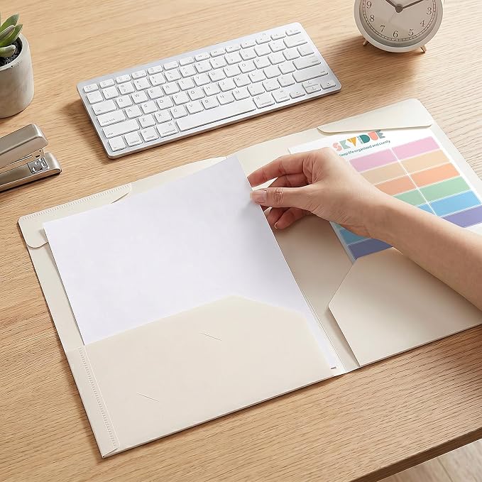 Folders with Pockets and Tabs, 6 Pack Plastic File Folders with 18 Labels, Letter Size School Folders with Pockets, Color-Coded Project Folders for School, Home and Office, Muted Tones Colors