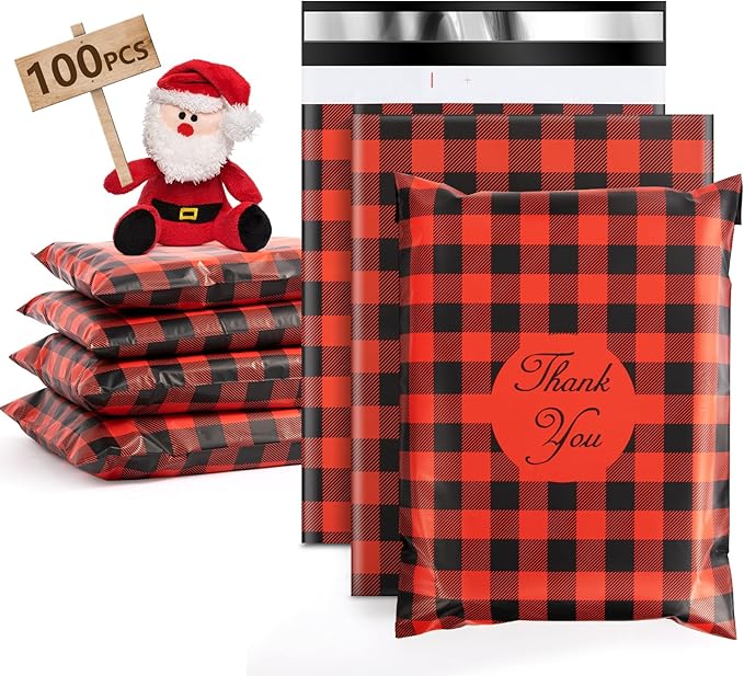 Oududianzi Christmas Poly Mailers 10x13, 100PCS Plastic Shipping Bags, Mailers Poly Bags for Shipping, Self-Seal Mailing Bags, Holiday Polymailers Packaging Bags for Small Business and Clothes