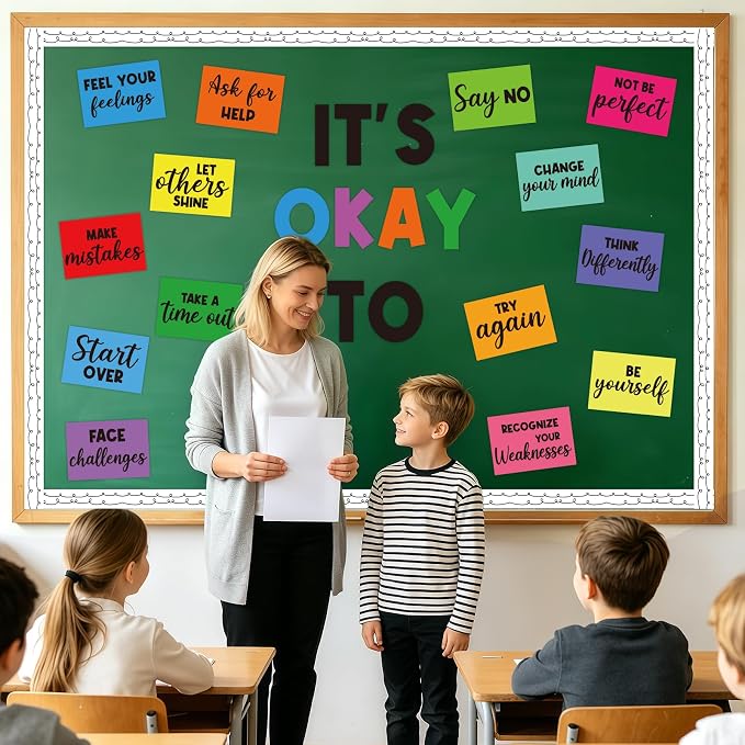 40Pcs Mental Health Bulletin Board Decorations Set, IT'S OK TO Bulletin Board, Growth Mindset Positive Affirmation Therapy Cutouts for Back to School Counselor Classroom Teacher Office Door Wall Decor