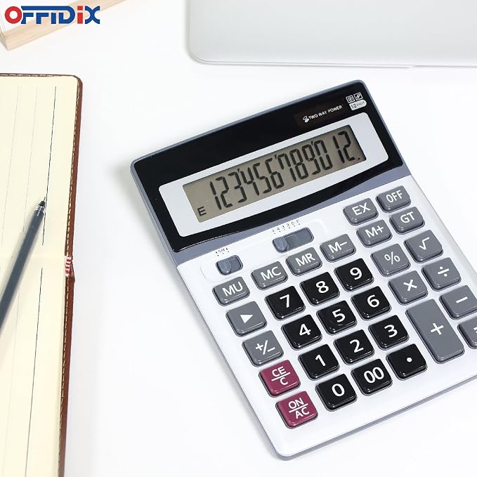 OFFIDIX 12 Digit Large Key Dual Power Electronic LCD Display Calculator | Office Big Calculator Portable Desk Calculator for Daily and Basic Office Ultra-Clear 12-Digit Display with Dual Power Backup