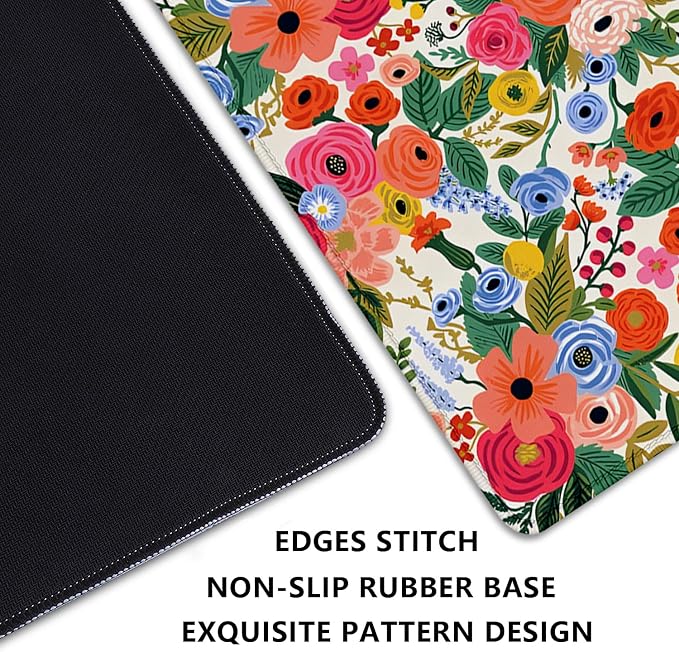 Garden Party Extended Desk Pad Flowers Mouse Pad,Gaming Desk Pad with Stitched Edges Non-Slip Rubber Base Extended XL Mousepad Big Desk Mat for Office Home Work(27.5X11.8 Inch)