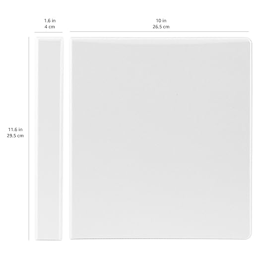Amazon Basics 3 Ring Binder, 1 Inch D-Ring, Clear Overlay, Pockets for Storage and Organization, White, 4 Pack