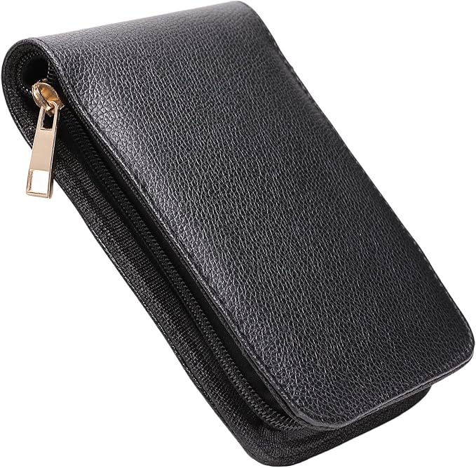 Topoomart Fountain Roller Ball Pen Case Holder PU Leather Bag for 12 Pens Black