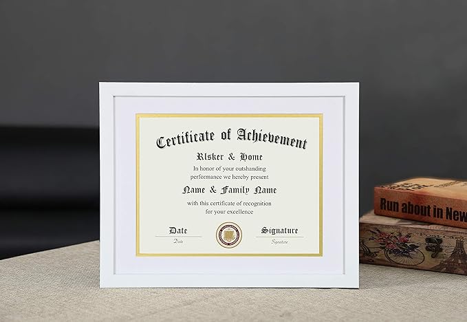 ELSKER&HOME 11x14 Diploma Frame, 8.5x11 Certificate&Document with Mat or 11x14 Inch Without Mat, White Frames, Display Degree or Award Frames (Double Mat, White with White Rim)
