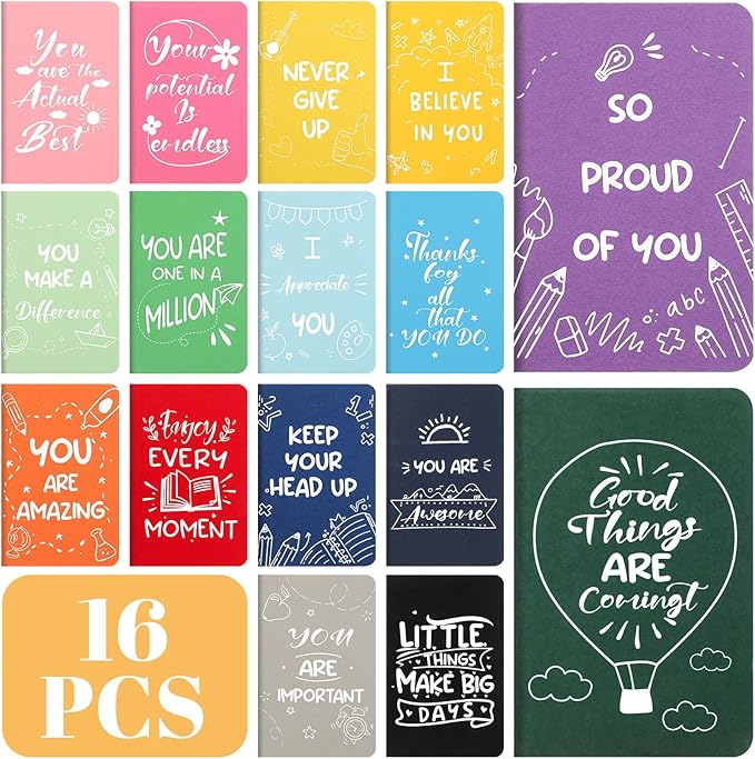BESARME 16 Pack Employee Appreciation Gifts Bulk, Mini Inspirational Notebooks for Kids Party Favors Goodie Bag Stuffers Small Lined Notebook School Supplies Prayer Journal Easter Basket Stuffers