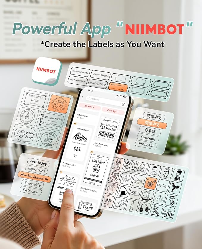 NIIMBOT B2 Label Maker Machine with Tape for Home Office, Gray White | Portable Bluetooth 2 Inch Label Printer with Multiple Templates, Thermal Labeler for Kitchen Coffee Shop Bakery Organization
