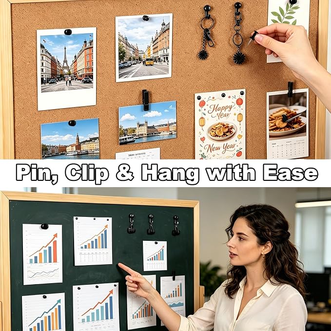 200 Pcs Black Push Pins for Bulletin Board, 5 Style Thumb Tacks for Cork Board, Decorative Pushpins for Wall Maps, Photos, Office, Classroom and Back to School Supplies (Black)