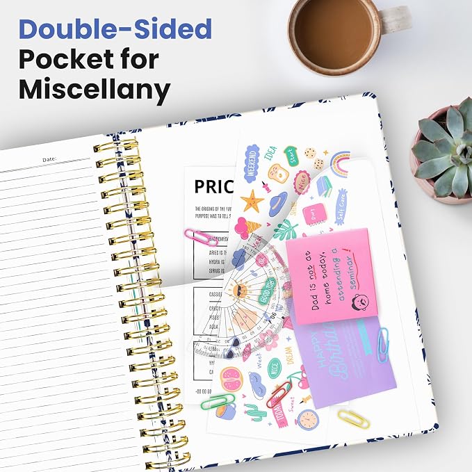Spiral Notebooks for Work 5 Subject Notebook with Removable Dividers | Aesthetic Hardcover Journal for Women 8.5" x 11" College Ruled 280 Pages Journal for School & Note Taking, Blue Filigree