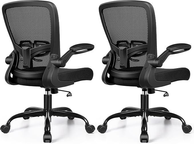 FelixKing Office Chair, Ergonomic Comfy Desk Chair with Flip-up Armrests | Adjustable Height, 360°Swivel, Flexible Tilt, Breathable Cushion and Fabric, Lumbar Support for Home Office, 2 PCS