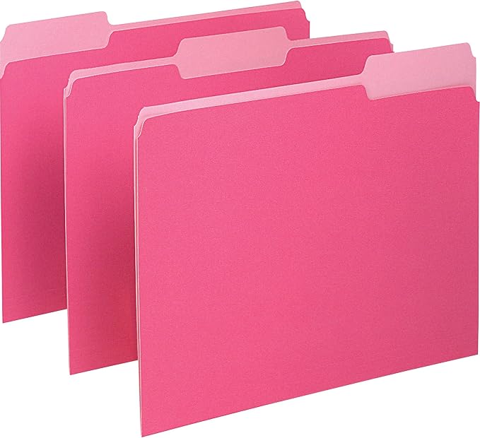 Pendaflex Two-Tone Color File Folders, Letter Size, 1/3 Cut, Pink, 100 Per Box (152 1/3 PIN)(Pack of 5)