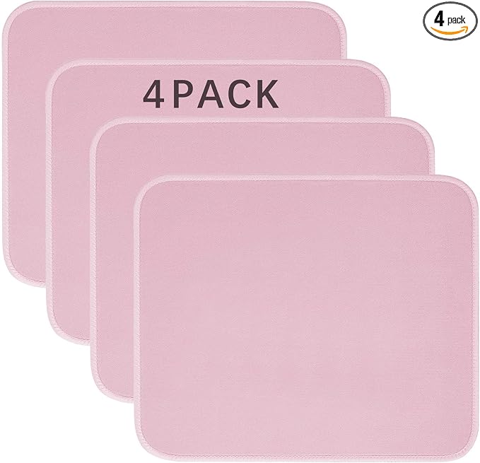 4 PCS Pink Mouse pad Bulk with Stitched Edge,10.2x8.3inches 3mm Thickness Premium Textured Non-Slip Rubber Base Washable for Office and Home Use