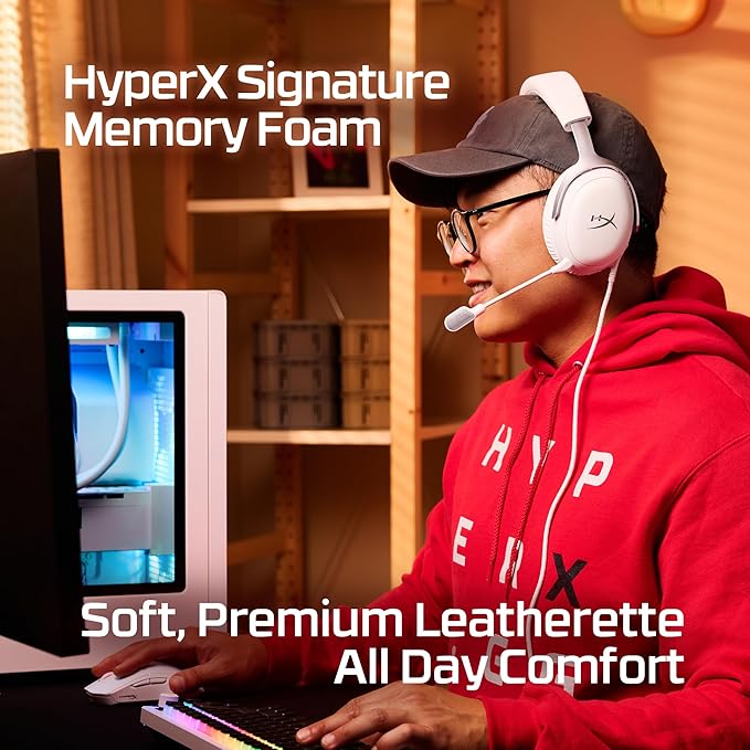 HyperX Cloud III – Wired Gaming Headset, PC, PS5, Xbox Series X|S, Angled 53mm Drivers, DTS, Memory Foam, Durable Frame, Ultra-Clear 10mm Mic, USB-C, USB-A, 3.5mm – White
