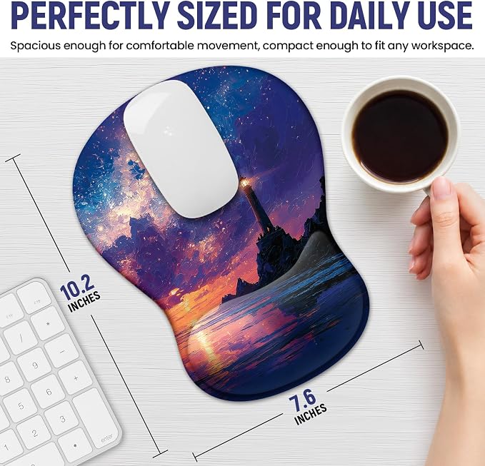 Ergonomic Mouse Pad with Wrist Rest, Gel Wrist Support, Sunrise | 10.2 x 7.6 in Mouse Pad with Smooth Fabric Surface and Non-Slip Rubber Base for Office, Home, Study, and Gaming