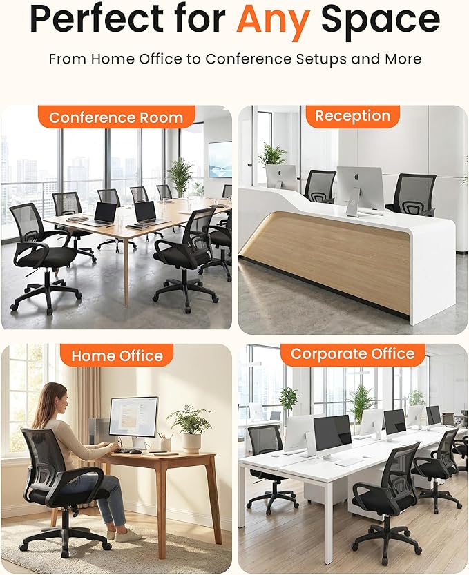 NEO CHAIR Office Desk Computer Chair Ergonomic Mesh Gaming Mid Back Seat with Comfy Lumbar Support Adjustable Height Swivel for Home Task (Black)