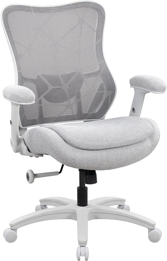 Big and Tall Office Chair 500lbs Heavy Duty Ergonomic Mesh Desk Chair with 23.6" Extra Wide Seat, 29.5" High Back, Adjustable Lumbar Support Flip-Up Arms for Large Body Types(Light Gray)