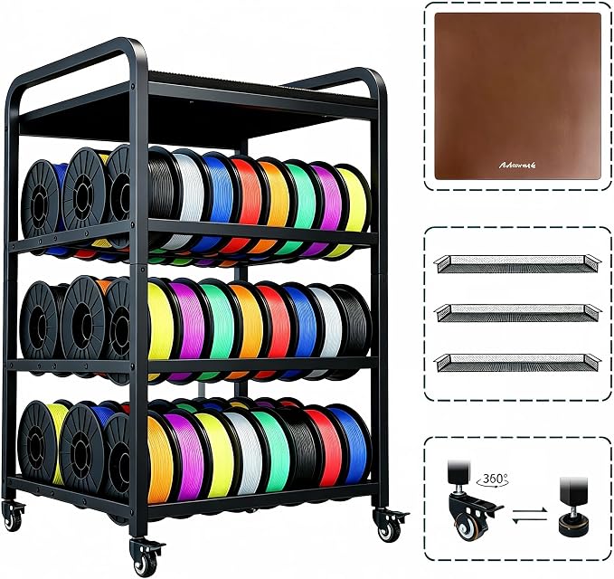 T4 Heavy Duty 3D Printer Table Stand, Heavy Duty Reinforced Metal Frame, High-Density Polymer Vibration Damping Pads, 4-Tier 3D Filament Storage Rack with Industrial Casters, Mobile Printer Shelf for Home Office, Workshop Studio
