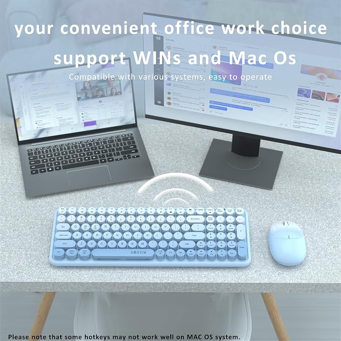 UBOTIE Wireless Keyboards and Mouse Combo (Blue Gradient) | Colorful Gradient Rainbow Color Retro Typewriter Flexible Keyboard, 2.4GHz Connection and Optical Mouse for PC Wins Mac