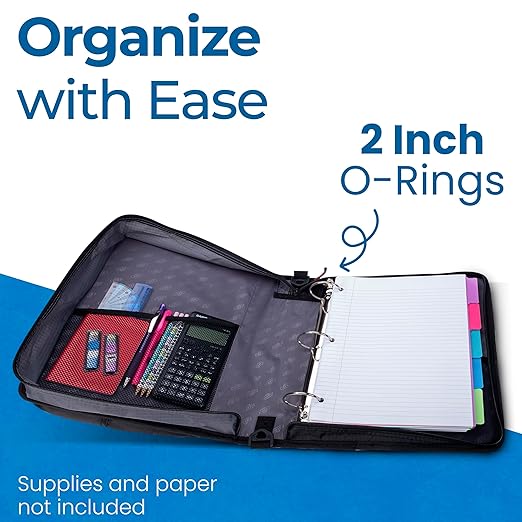 Case-it The Universal Zipper Binder - 2 Inch O-Rings - Padded Pocket Holds up to 13 Inch Laptop/Tablet - Multiple Pockets - 400 Page Capacity - with Shoulder Strap - Midnight Blue LT-007 (6 Pack)