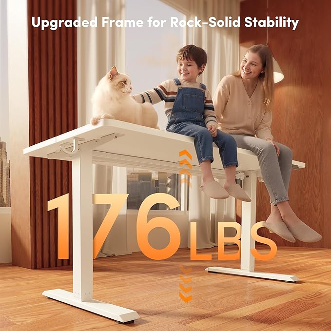 FEZIBO Standing Desk, 55×28 Inches Electric Height Adjustable, Sit Stand Up, Computer Office Desk with Splice Board, While Frame/While TOP